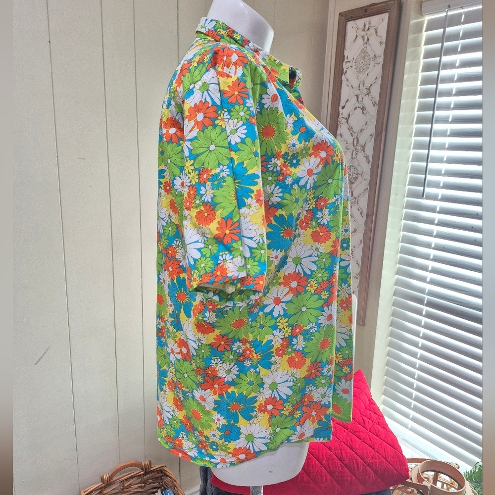 Floral Green and Orange Men's Shirt - Picture 6 of 10